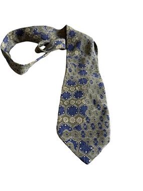 Lord & Taylor Metropolitan Silk Tie Green Blue Medallion Geometric Made Italy